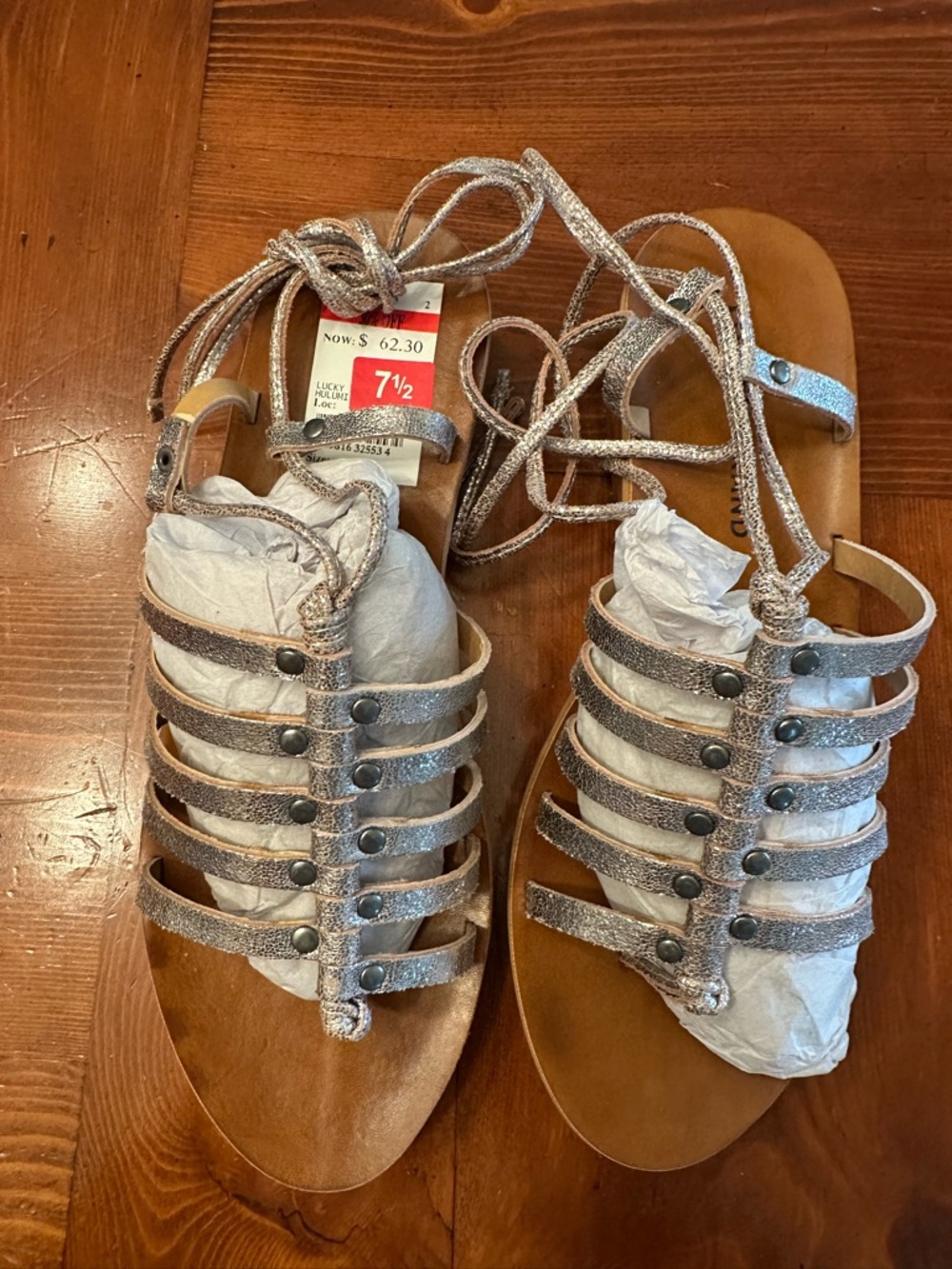 Lucky Brand Metallic Silver Strappy Gladiator Sandals